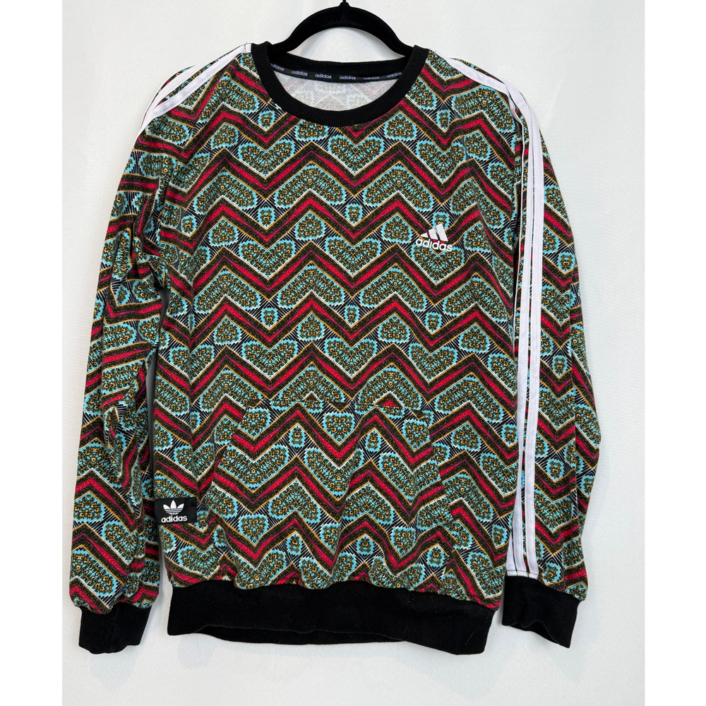 Adidas Originals Mens Chevron Tribal Print Crewneck Size M Multicolor Retro